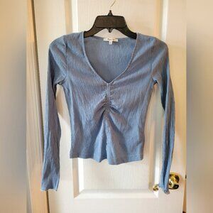 Madewell Semi-Sheer Shirred V-Neck Top Tranquil Lake Blue Size XS